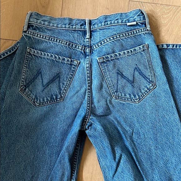 MOTHER Wide Leg Flared Jeans in Medium Blue Denim - Picture 6 of 6